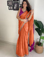 Epiphany Orange Tissue Silk Saree With Enticing Blouse Piece