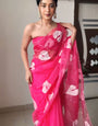 Most Scrupulous 1-Minute Ready To Wear Dark Pink Organza Silk Saree