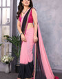 Flaunt 1-Minute Ready To Wear Pink and Black Georgette Saree