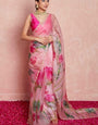 Phenomenal 1-Minute Ready To Wear Baby Pink Organza Silk Saree