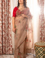 Embellished 1-Minute Ready To Wear Brown Organza Silk Saree