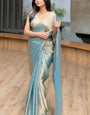 Scintillating Firozi Fancy Silk Saree With Opulent Blouse Piece