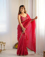 Fancifull 1-Minute Ready To Wear Dark Pink Crush Silk Saree