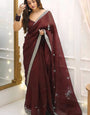 Resonant 1-Minute Ready To Wear Maroon Organza Silk Saree