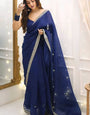 Alluring 1-Minute Ready To Wear Navy Blue Organza Silk Saree