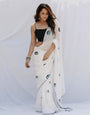 Intricate 1-Minute Ready To Wear White Georgette Saree