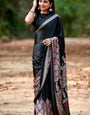 Eclat Black 1 Minute Ready To Wear Digital Printed Crape Silk Saree