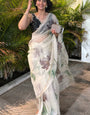Blooming 1-Minute Ready To Wear Off White Organza Silk Saree