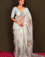 Preferable 1-Minute Ready To Wear Off White Organza Silk Saree