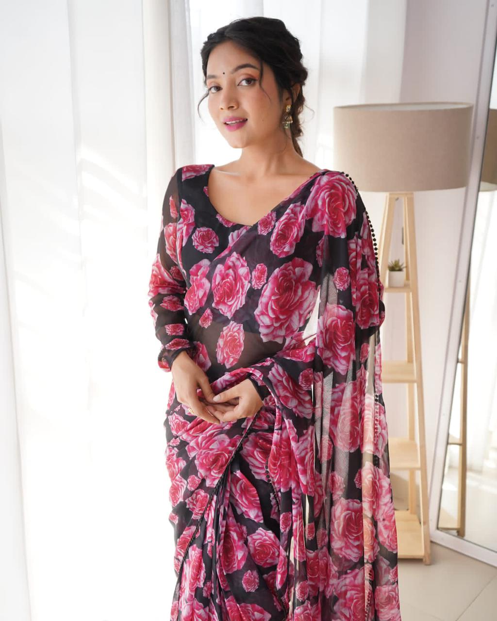 Flattering 1-Minute Ready To Wear Black Georgette Saree