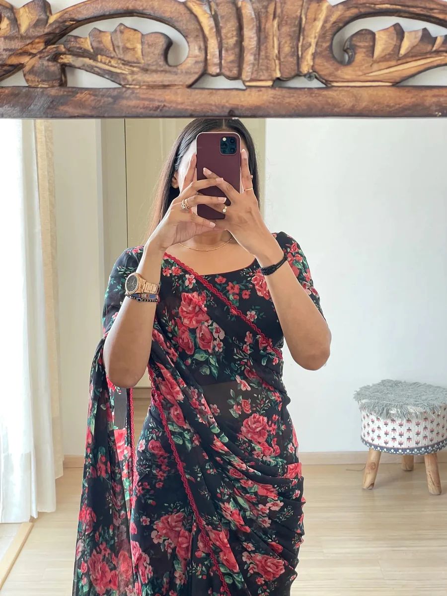 Diaphanous 1-Minute Ready To Wear Black Georgette Saree