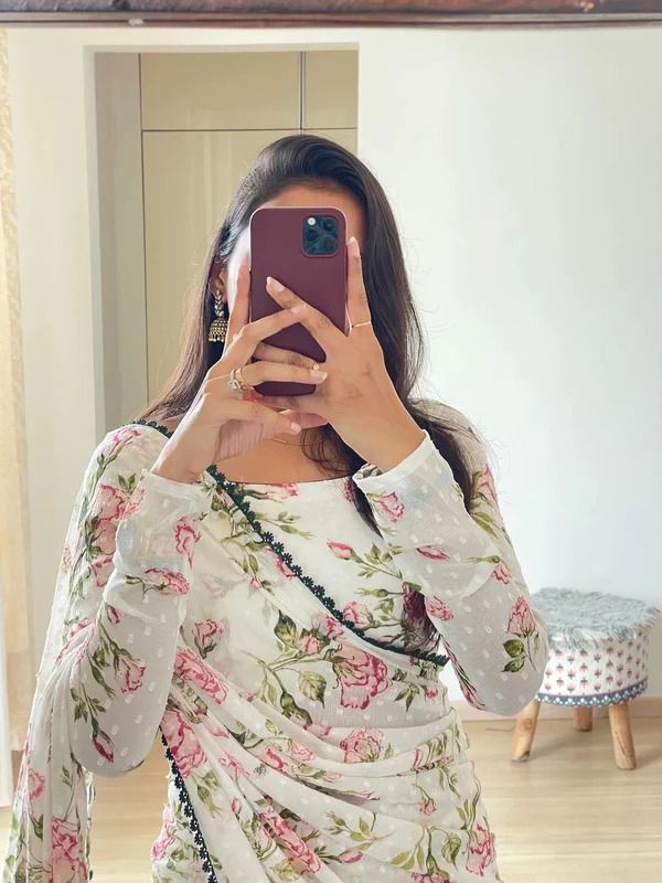 Allure 1-Minute Ready To Wear White Georgette Saree