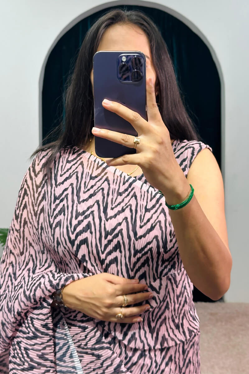 Aplomb Baby Pink 1-Minute Ready To Wear Georgette Gown Saree