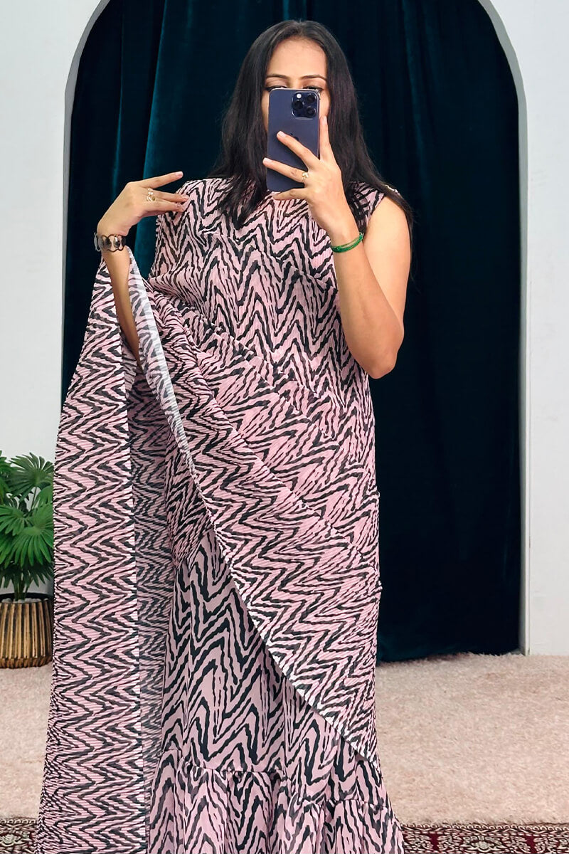 Aplomb Baby Pink 1-Minute Ready To Wear Georgette Gown Saree