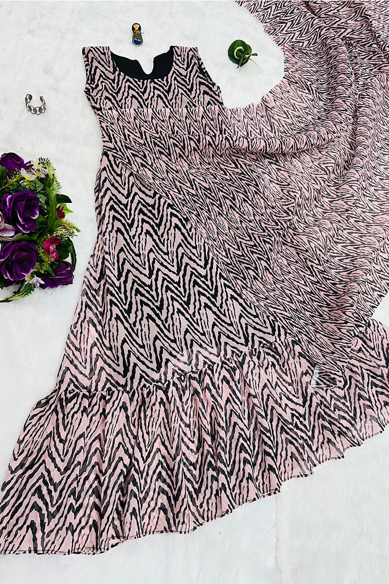 Aplomb Baby Pink 1-Minute Ready To Wear Georgette Gown Saree