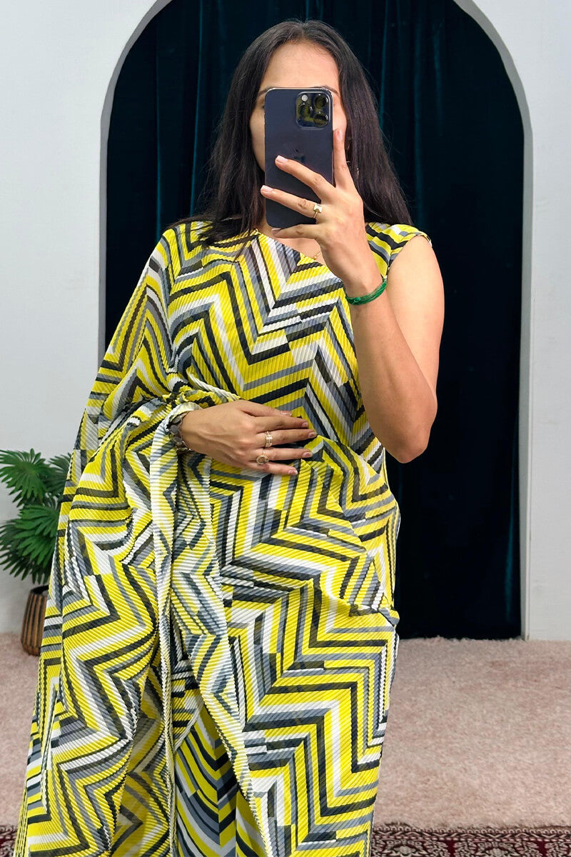 Tantalizing Lemon Yellow 1-Minute Ready To Wear Georgette Gown Saree