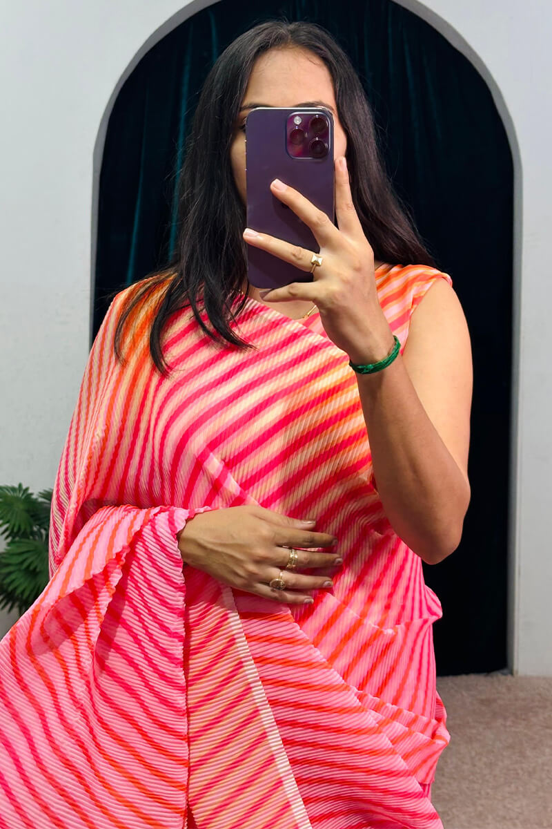 Denouement Pink 1-Minute Ready To Wear Georgette Gown Saree