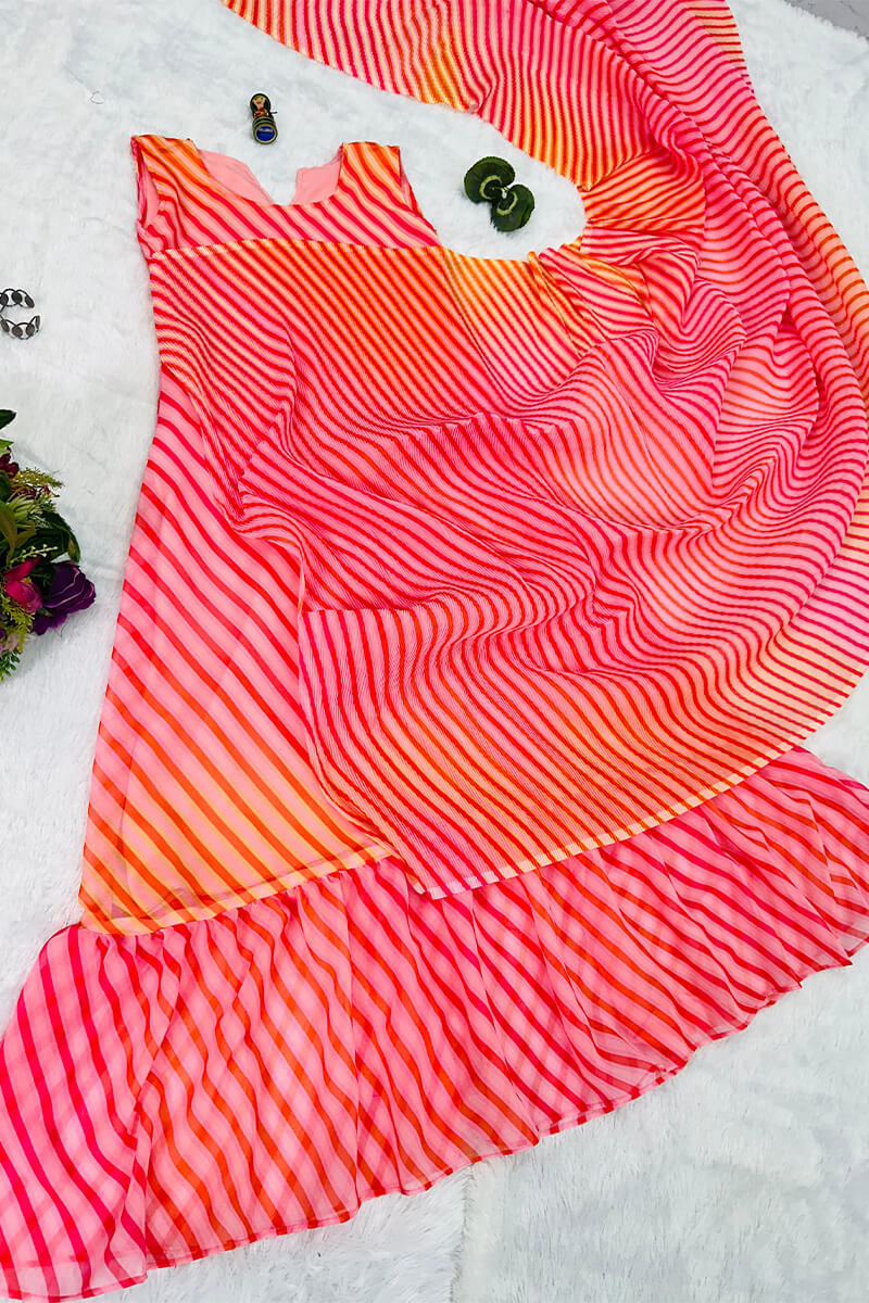 Denouement Pink 1-Minute Ready To Wear Georgette Gown Saree