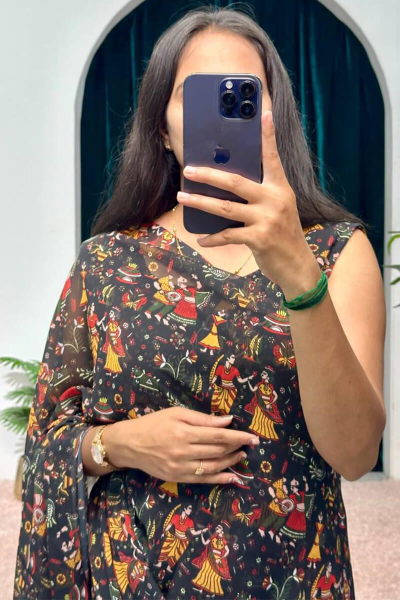 Pretty Black 1-Minute Ready To Wear Georgette Gown Saree