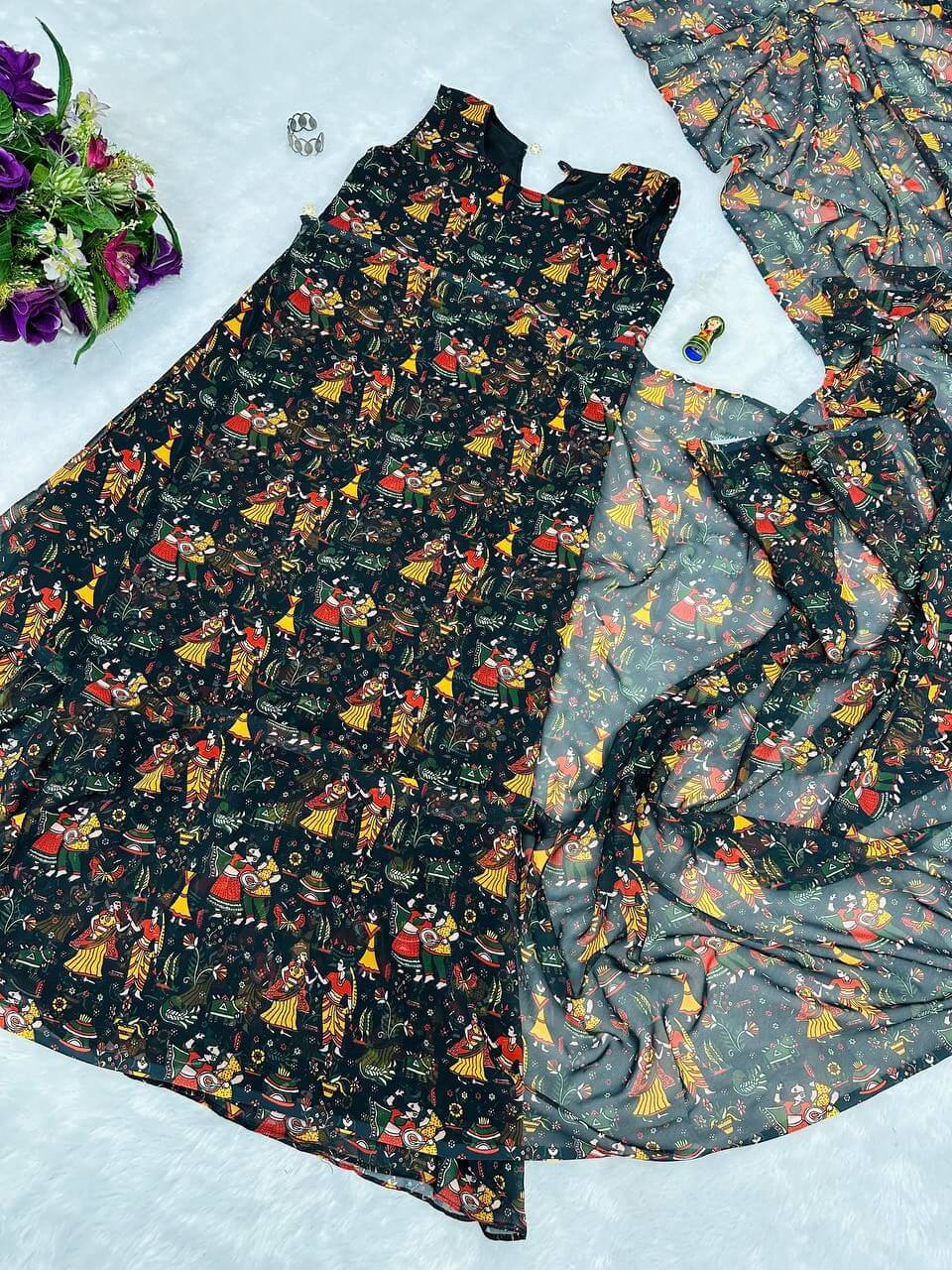 Pretty Black 1-Minute Ready To Wear Georgette Gown Saree