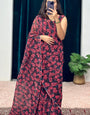Inimitable Red and Black 1-Minute Ready To Wear Georgette Gown Saree