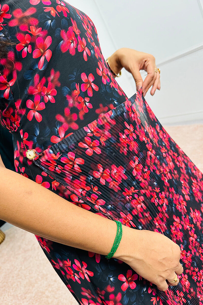 Inimitable Red and Black 1-Minute Ready To Wear Georgette Gown Saree