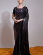 Beauteous Black And Grey Georgette Sequence Work Saree