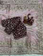 Embellished Baby Pink Jimmy Choo Sequence Embroidery Work Saree With Stitched Blouse