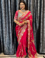 Engrossing Dark Pink Rangoli Silk Sequence Embroidery Work Saree With Stitched Blouse