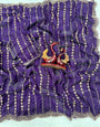 Dulcet Purple Fandy Silk Sequence Embroidery Work Saree
