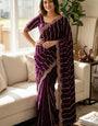 Cynosure Wine Fandy Silk Sequence Embroidery Work Saree