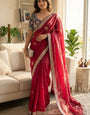 Rhapsodic Dark Pink Fandy Silk Sequence Embroidery Work Saree With Stitched Blouse