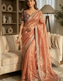 Devastating Peach Fandy Silk Sequence Embroidery Work Saree With Stitched Blouse