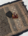 Enchanting Black Crape Silk Ajrakh Printed Mirror Work Saree