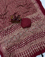 Appealing Maroon Crape Silk Ajrakh Printed Mirror Work Saree