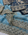 Grandiose Sky Fendy Silk Sequence Embroidery Work Saree With Stitched Blouse