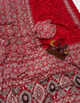 Surpassing Red Crape Silk Ajrakh Printed Mirror Work Saree