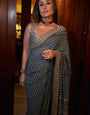 Impressive Blue Georgette Silk Printed Embroidery Mirror Work Saree