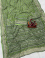 Bewitching Green Georgette Silk Printed Embroidery Mirror Work Saree