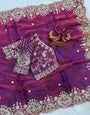 Entrancing Purple Fandy Silk Sequence Embroidery Work Saree With Stitched Blouse