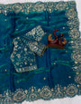 Deserving Rama Fandy Silk Sequence Embroidery Work Saree With Stitched Blouse