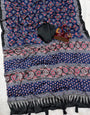Diaphanous Navy Blue Crape Silk Ajrakh Printed Mirror Work Saree