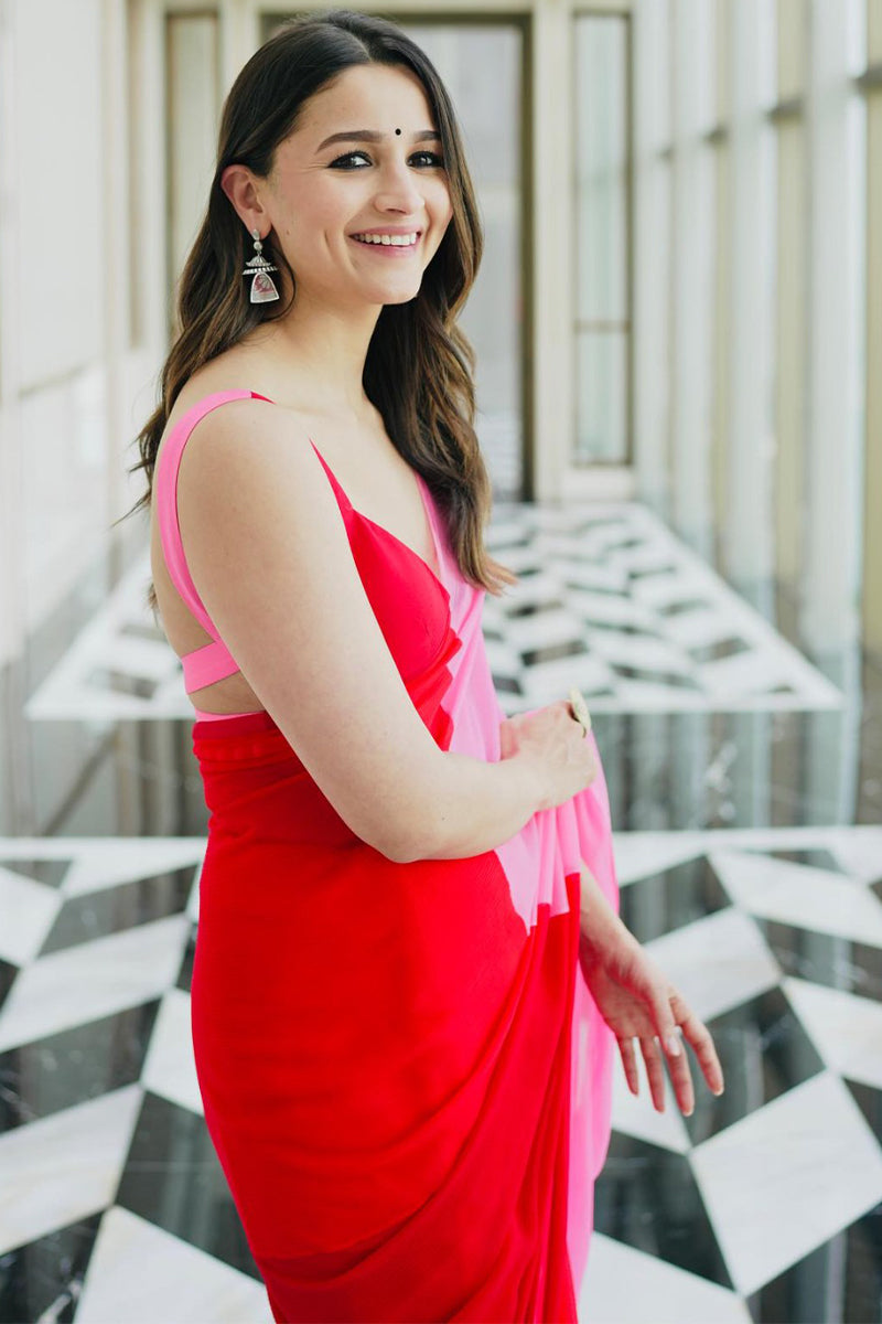 Resonant 1-Minute Ready To Wear Red and Pink Georgette Saree