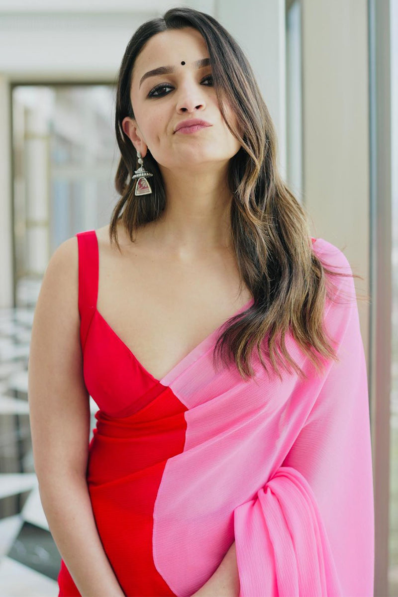 Resonant 1-Minute Ready To Wear Red and Pink Georgette Saree