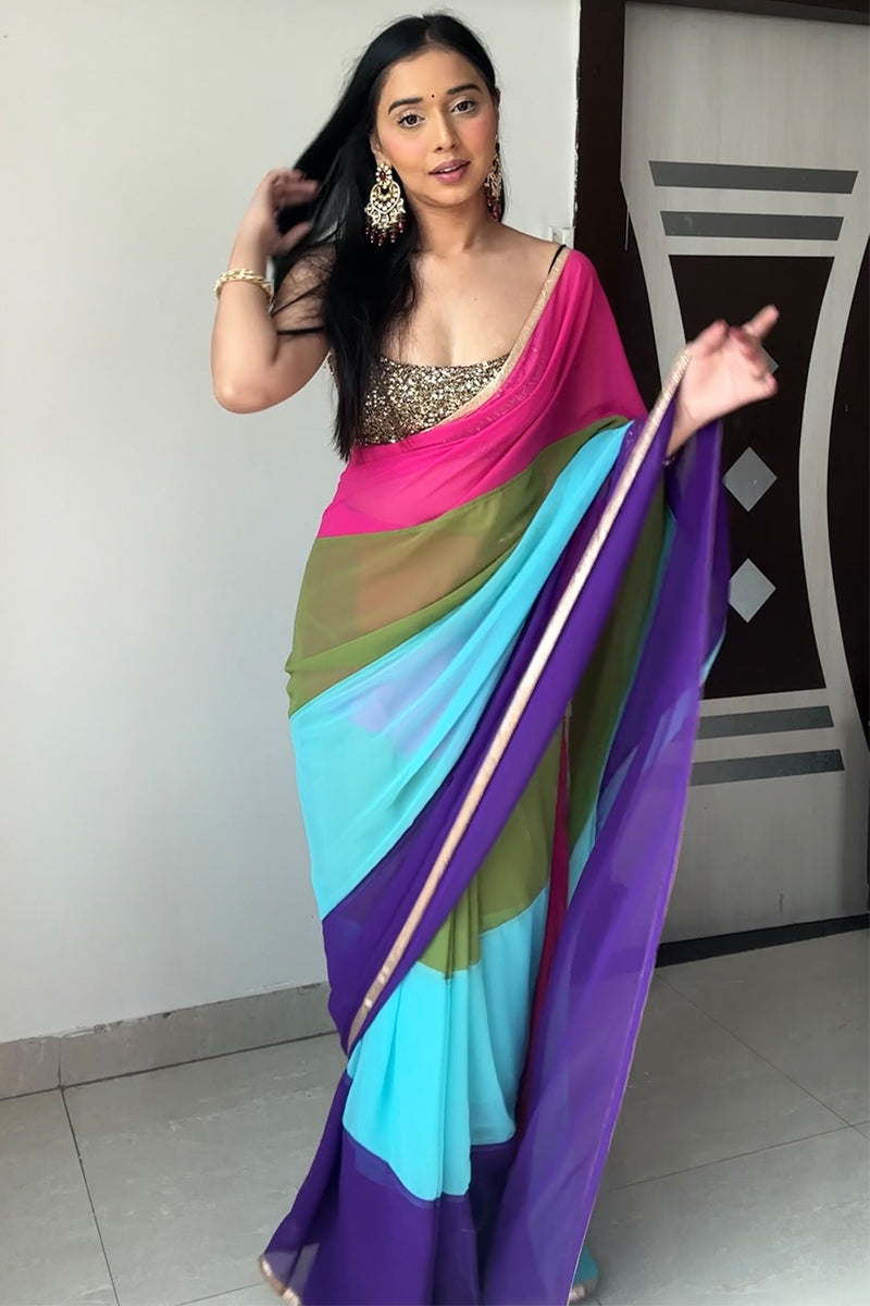 Fantabulous 1-Minute Ready To Wear Multi Color Georgette Saree