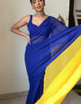 Exquisite 1-Minute Ready To Wear Blue And Yellow Georgette Saree