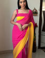 Desiring 1-Minute Ready To Wear Pink And Yellow Satin Saree