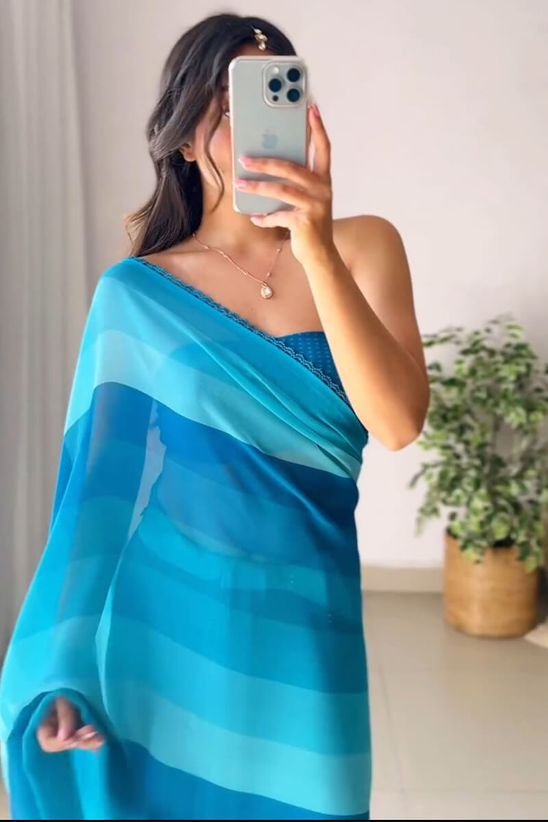 Stylish 1-Minute Ready To Wear Firozi Georgette Saree