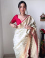 Desiring 1-Minute Ready To Wear Beige Soft Silk Saree