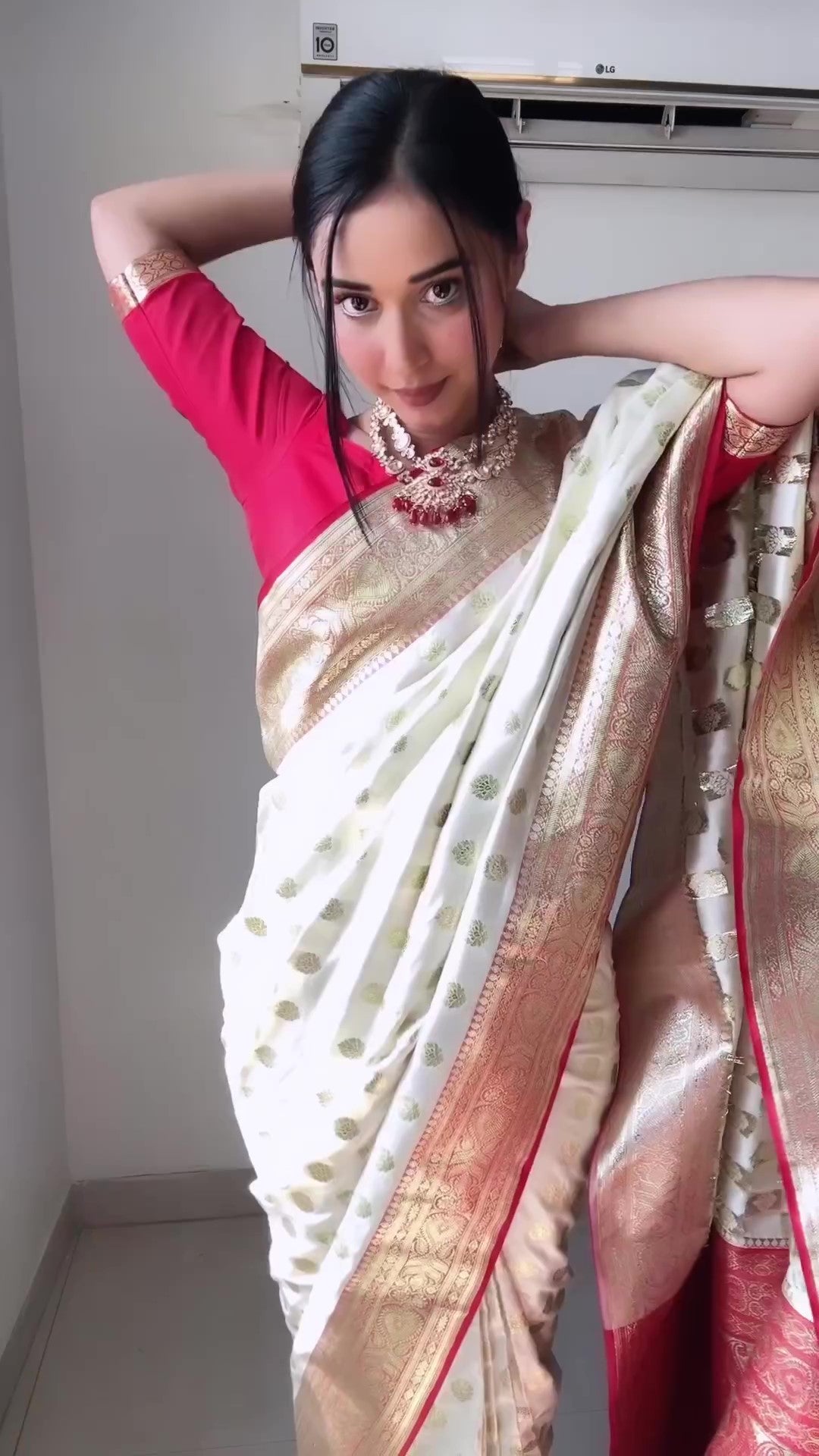 Desiring 1-Minute Ready To Wear Beige Soft Silk Saree